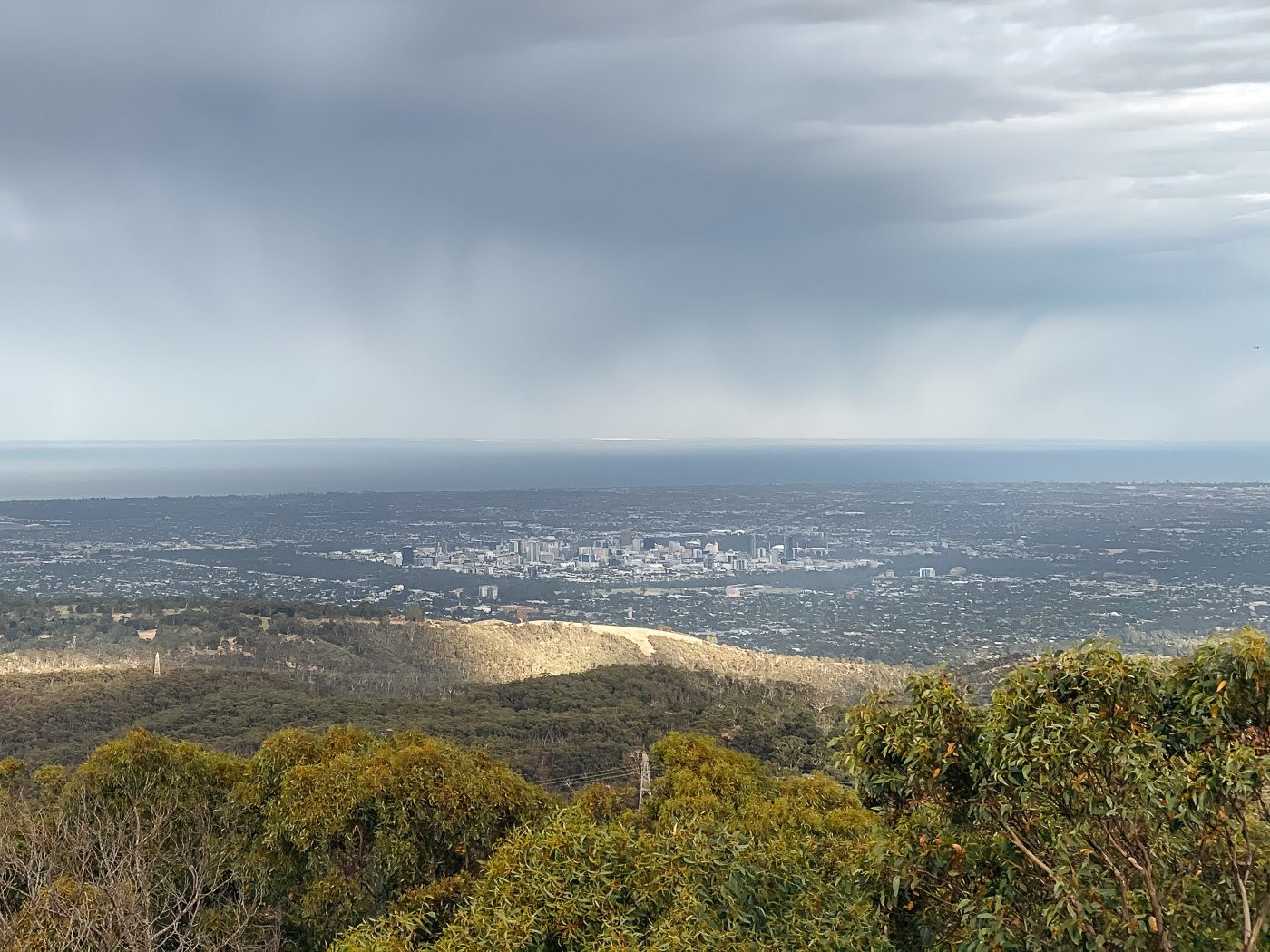 a view of a city from the top of a hill.