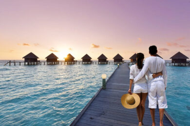 a man and a woman standing on a dock