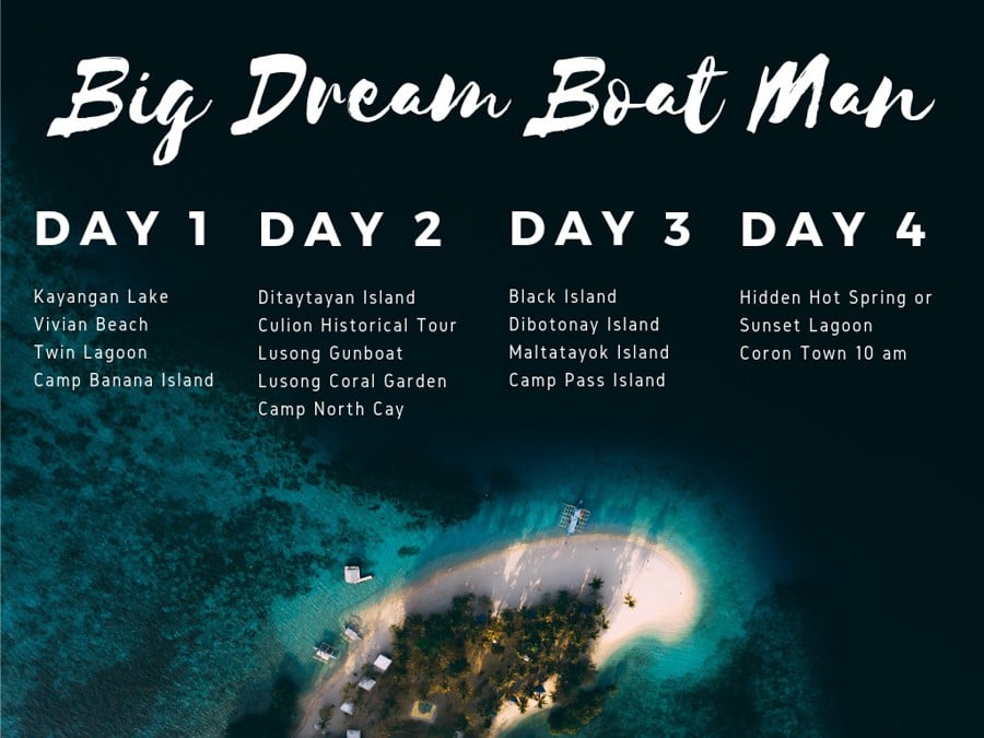 a poster with a picture of a small island in the middle of the ocean.