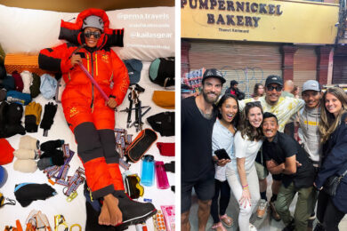 a group of people posing for a picture in front of a store