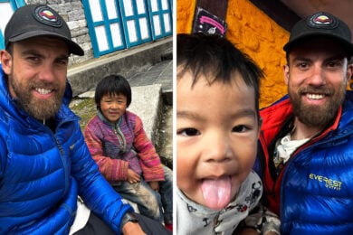 two pictures of a man and a child